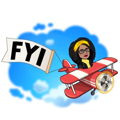 Bitmoji character flying a plane with an FYI banner.